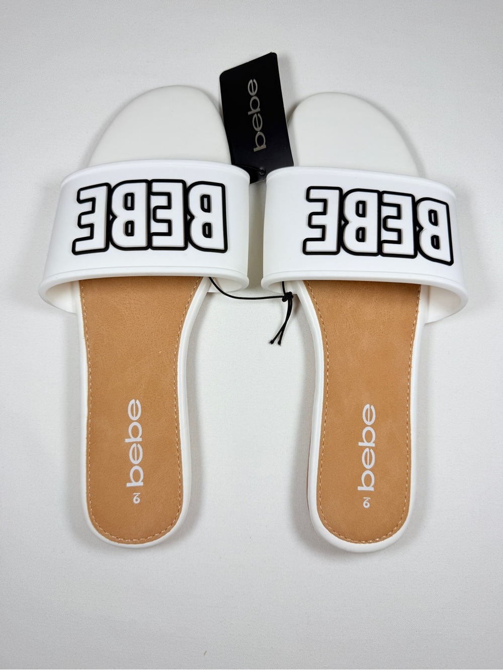 Bebe White Logo Slide Sandals Size 9 NWT - Picture 3 of 7